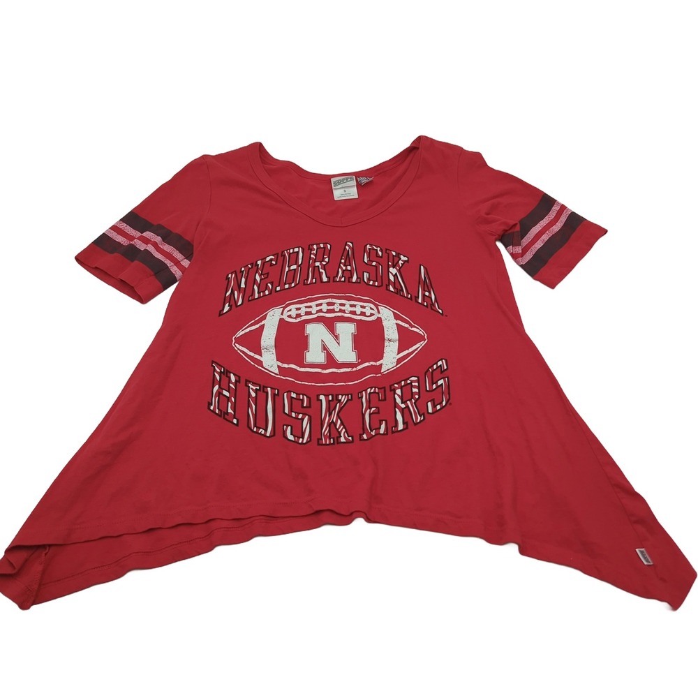 Soffe Nebraska Huskers Red Graphic Tee Handkerchief Hem V-Neck Small